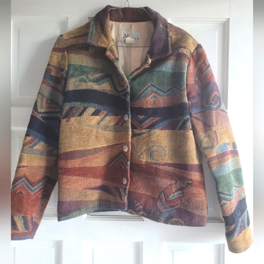 Vintage 90s Exposé Chenille Southwest Tapestry Jacket USA, Size Small
